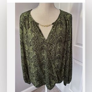 INC large olive green + Animal prints long sleeves chain around the neck NWT